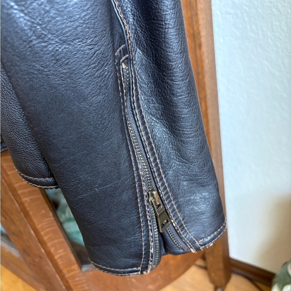 Vintage Brown Bomber Motto Leather Jacket Express Large Distressed Finish 90s. - Picture 4 of 16